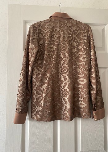 Lazer kesim deri Bej Kadın Gömlek - Görsel 5