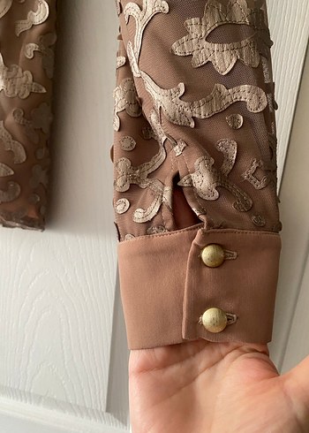 Lazer kesim deri Bej Kadın Gömlek - Görsel 4