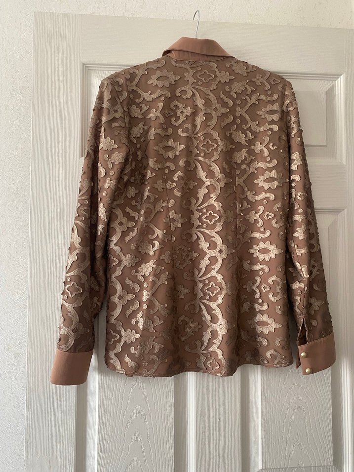 Lazer kesim deri Bej Kadın Gömlek - Görsel 5