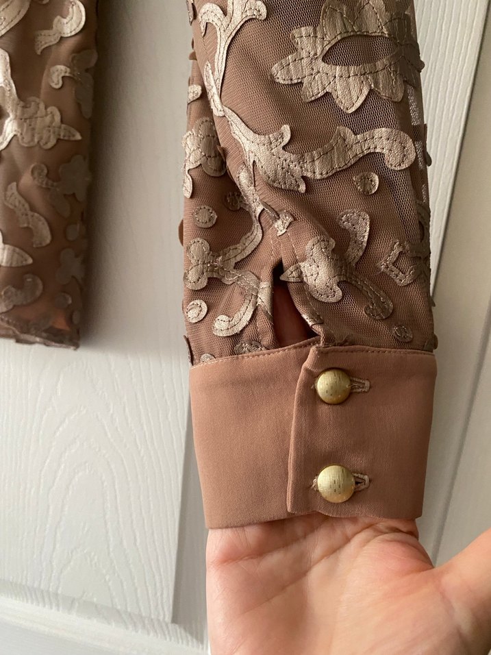 Lazer kesim deri Bej Kadın Gömlek - Görsel 4