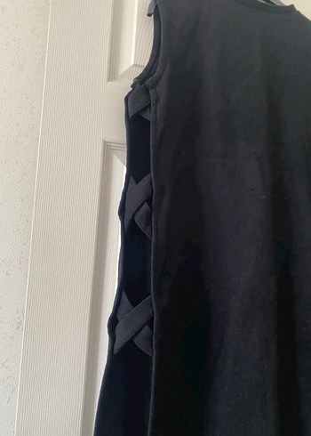 Siyah Uzun Kürklü Kolsuz Kadın yelek - Görsel 6