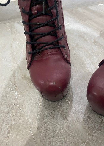 Bordo Deri Platform Topuklu Bot - Görsel 4