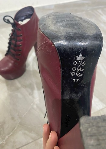 Bordo Deri Platform Topuklu Bot - Görsel 3