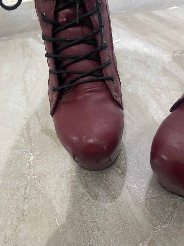 Bordo Deri Platform Topuklu Bot - Görsel 4