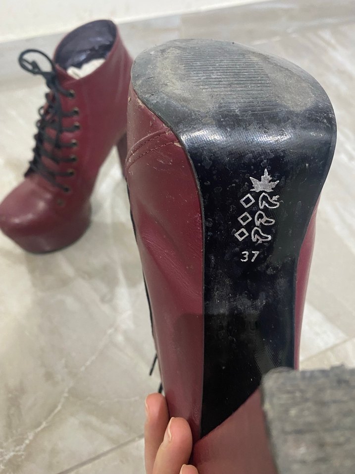 Bordo Deri Platform Topuklu Bot - Görsel 3