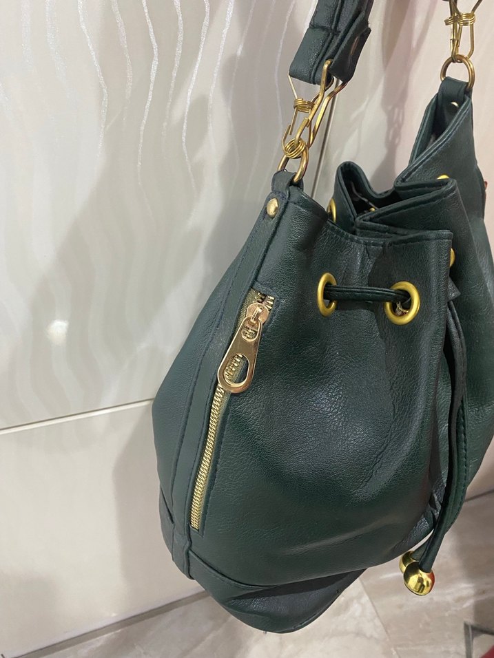 Yeşil Deri Kadın Omuz Çantası - Görsel 2