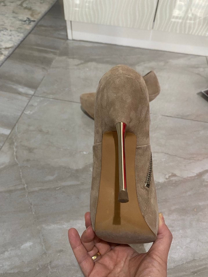 Bej Süet İnce Topuklu Bot - Görsel 4