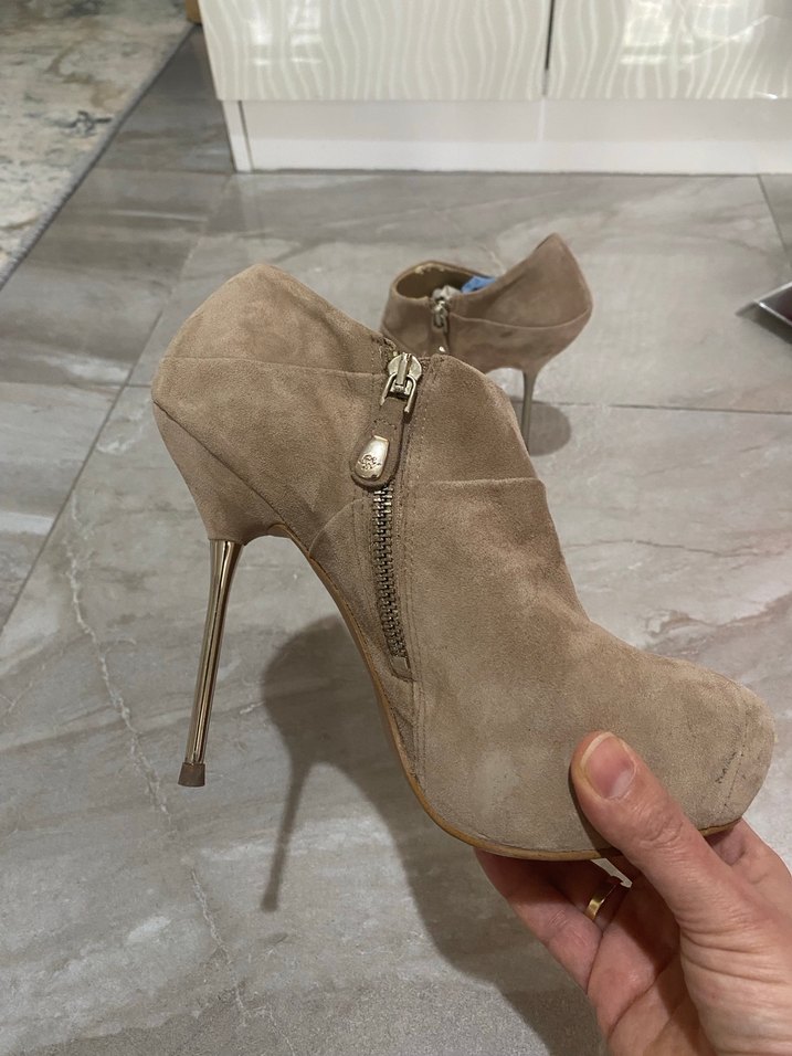 Bej Süet İnce Topuklu Bot - Görsel 3