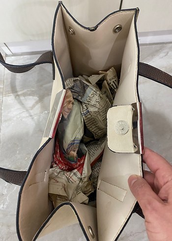 Bej Deri Kadın Omuz Çantası - Görsel 4