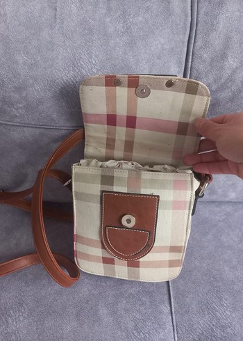 Bej Ekose Desenli Deri Kadın Çanta - Görsel 3