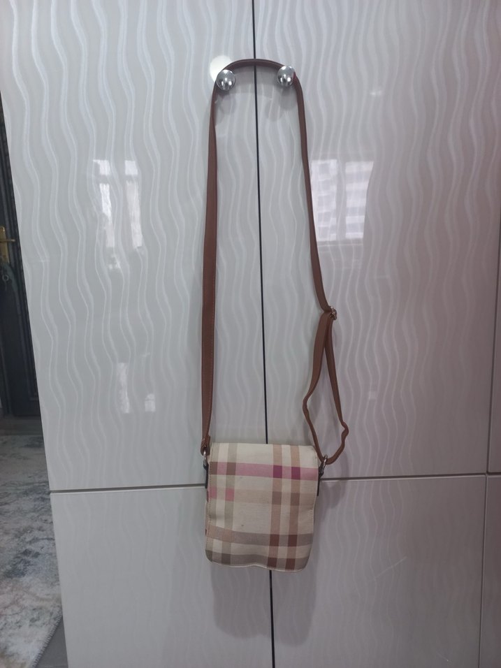 Bej Ekose Desenli Deri Kadın Çanta - Görsel 2