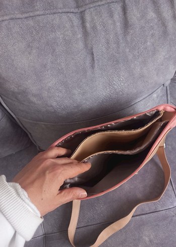 Pudra Deri Kadın Çanta Fermuarlı - Görsel 4