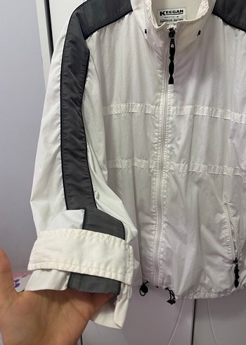 Gri Detaylı Beyaz Kadın Fermuarlı hırka ceket - Görsel 3