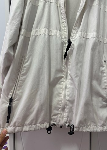Gri Detaylı Beyaz Kadın Fermuarlı hırka ceket - Görsel 7