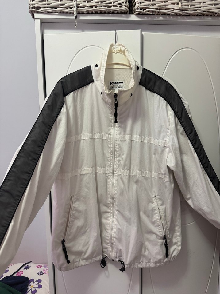 Gri Detaylı Beyaz Kadın Fermuarlı hırka ceket - Görsel 2