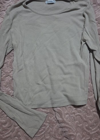 Gri Uzun Kollu Basic Keten Kadın Kazak - Görsel 3