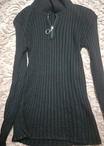 Yarım Fermuarlı Gri Yünlü Kadın Kazak - Görsel 2