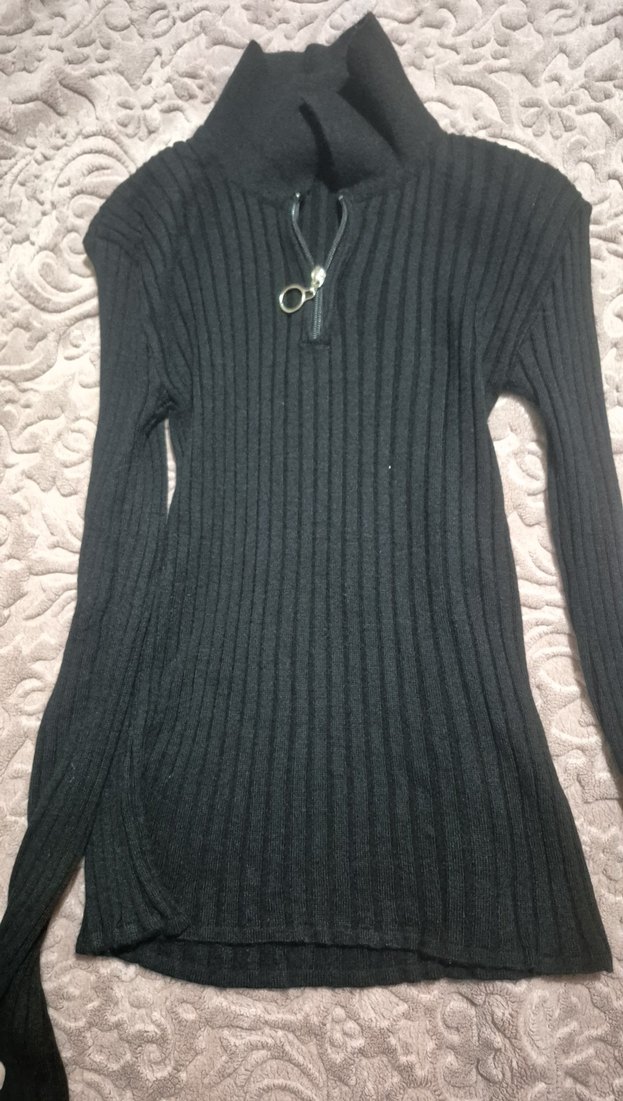 Yarım Fermuarlı Gri Yünlü Kadın Kazak - Görsel 3