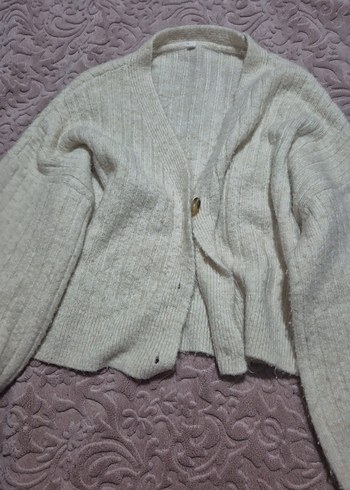 Düğmeli Gri Triko Kadın Hırka - Görsel 2