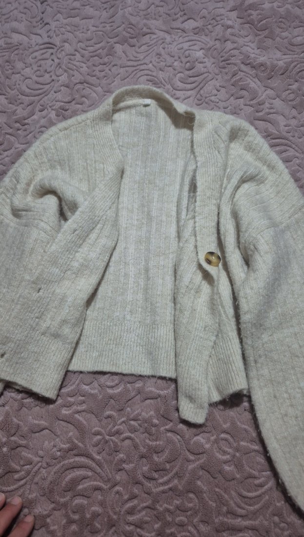 Düğmeli Gri Triko Kadın Hırka - Görsel 3