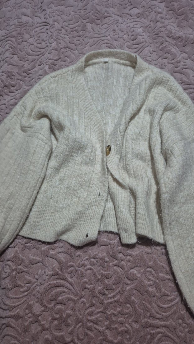 Düğmeli Gri Triko Kadın Hırka - Görsel 2