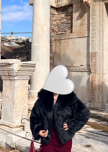 Kürk Detaylı Siyah Midi Kadın Kürk Ceket