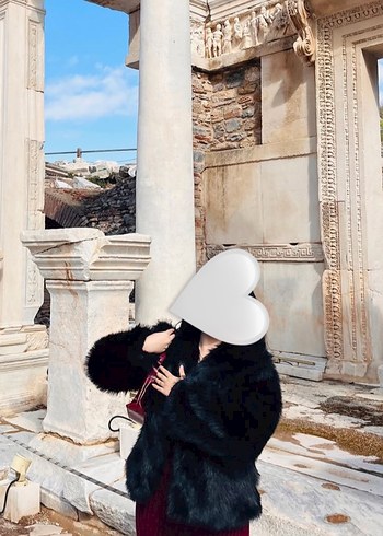 Diğer Kürk Detaylı Siyah Midi Kadın Kürk Ceket