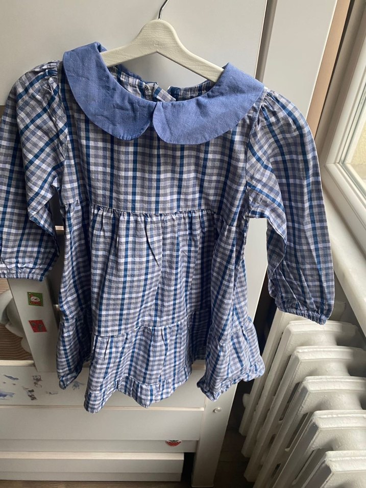 Düğmeli Mavi Gömlek Yaka Kız Elbisesi - Görsel 4