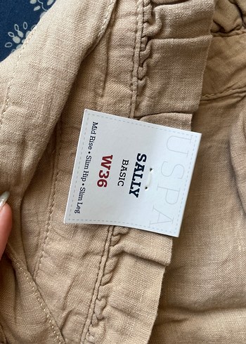 Bej Keten Kemerli Mini Şort - Görsel 4