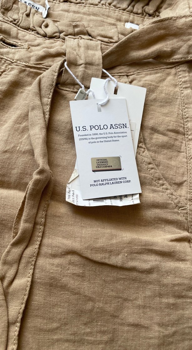 Bej Keten Kemerli Mini Şort - Görsel 2