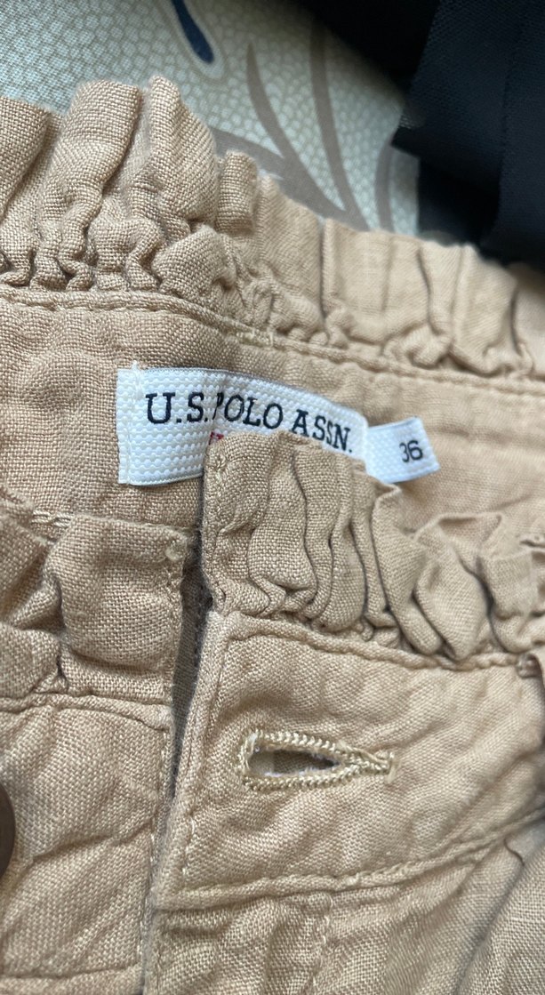 Bej Keten Kemerli Mini Şort - Görsel 3