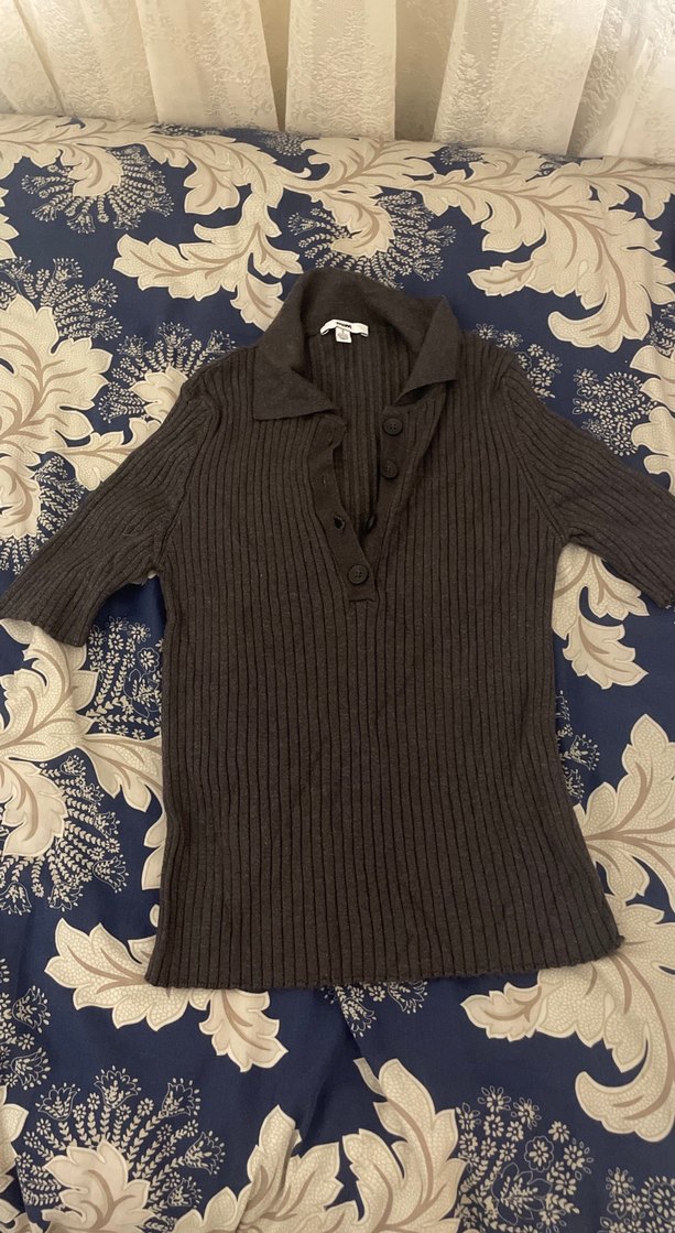 Düğmeli Gri Kadın Keten Kazak - Görsel 4