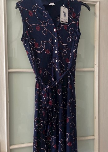 Lacivert V Yaka Düğmeli Bohem Midi Elbise - Görsel 3