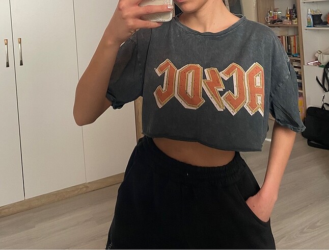s Beden gri Renk Crop tişört