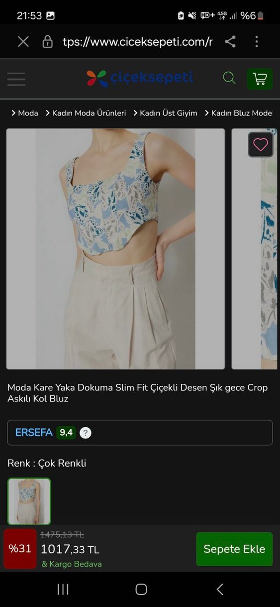 Çiçek Desenli Slim Fit Crop Bluz - Görsel 4