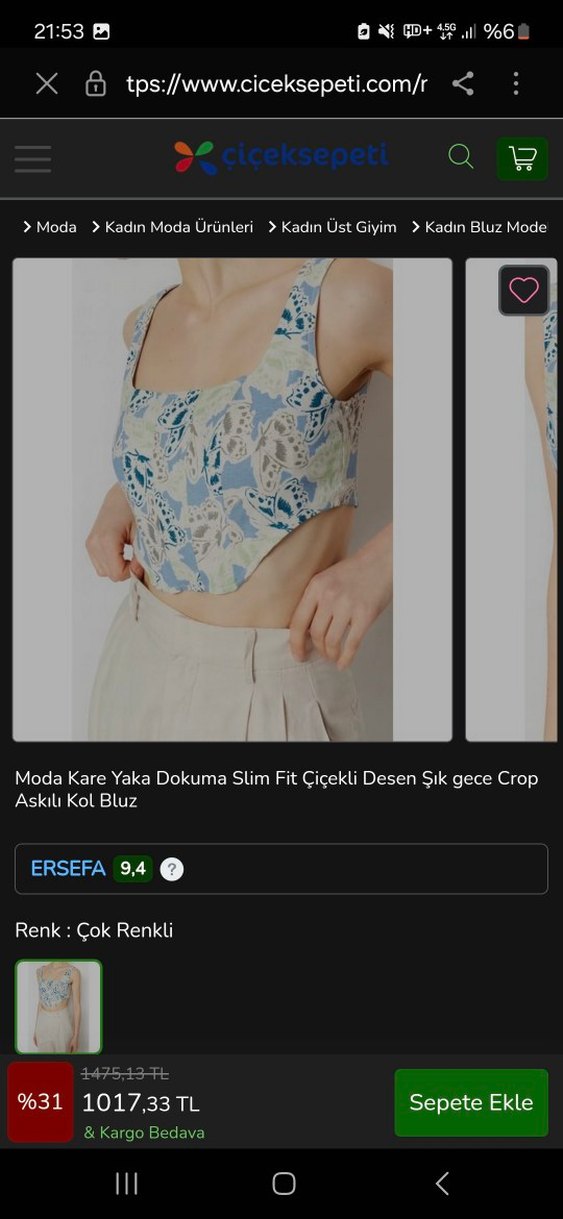 Çiçek Desenli Slim Fit Crop Bluz - Görsel 2