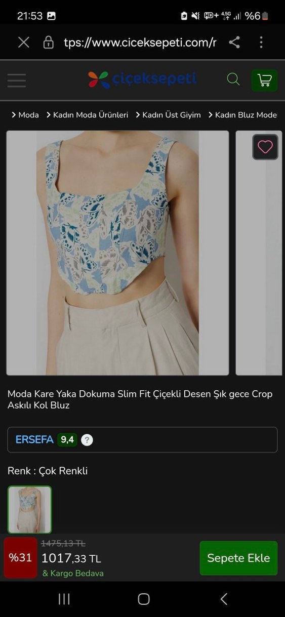 Çiçek Desenli Slim Fit Crop Bluz - Görsel 3