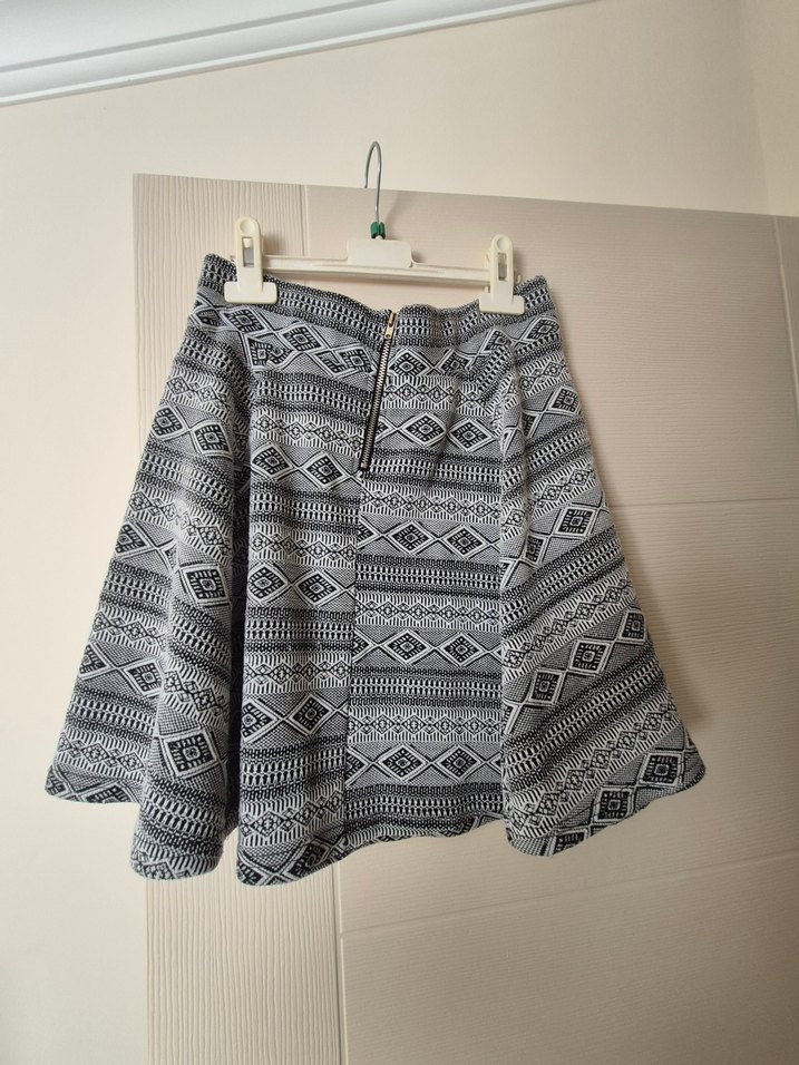 Bohem Desenli Gri Örgü Mini Etek - Görsel 2