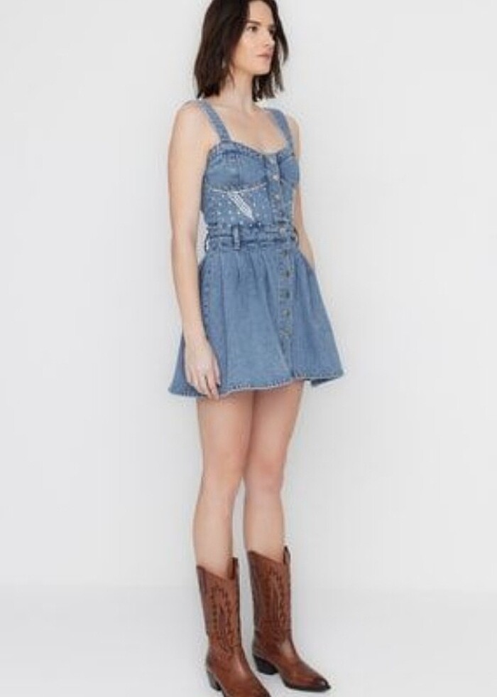 Sagaza Taş Detaylı Elbise  - Görsel 3