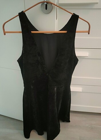 H&M Siyah ince kadife görünümlü elbise