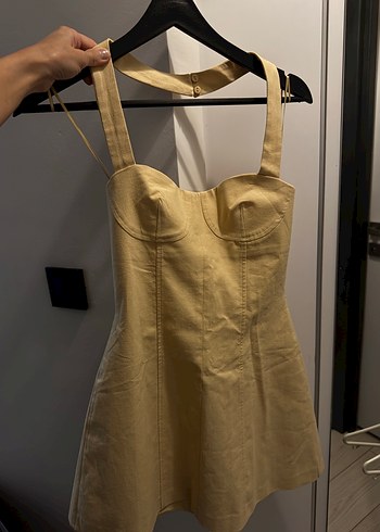 Zara Bej halter yaka tulum Elbise
