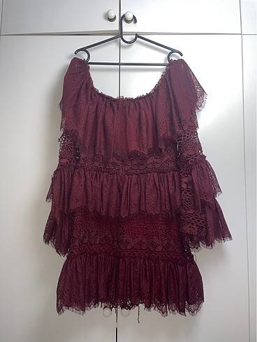 38 Beden bordo Renk Dantelli elbise