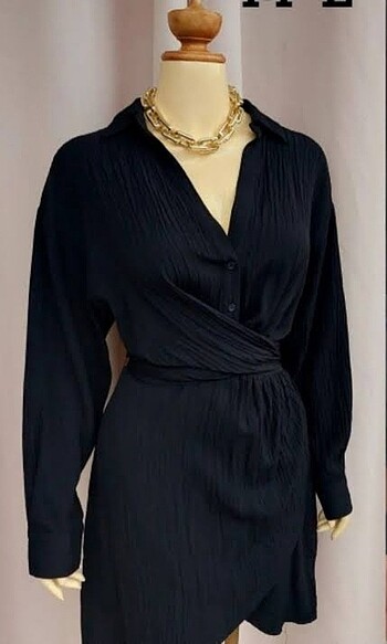 Zara Siyah Krinkle elbise