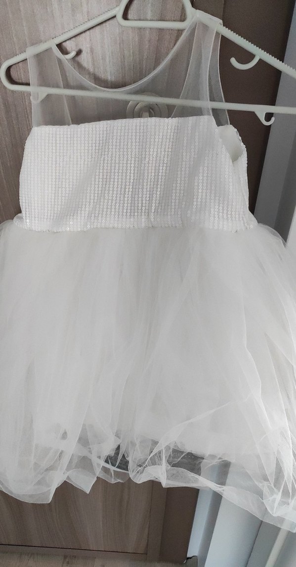 Beyaz pullu tüllü Kız Çocuk Elbisesi - Görsel 2