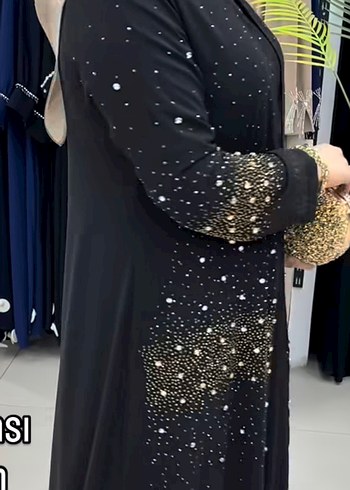 52 Beden siyah Renk İnci detaylı abaya