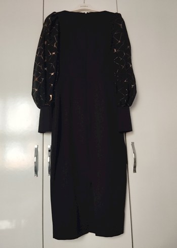 Kolları desenli tüllü elbise - Görsel 5