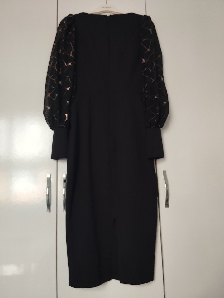 Kolları desenli tüllü elbise - Görsel 5