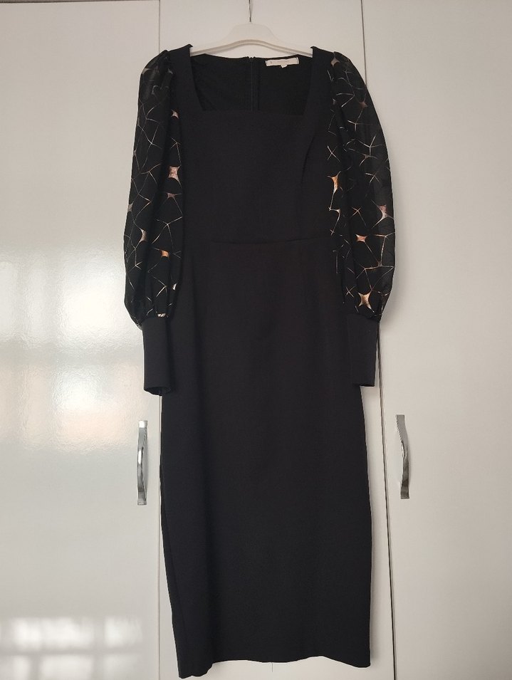 Kolları desenli tüllü elbise - Görsel 2