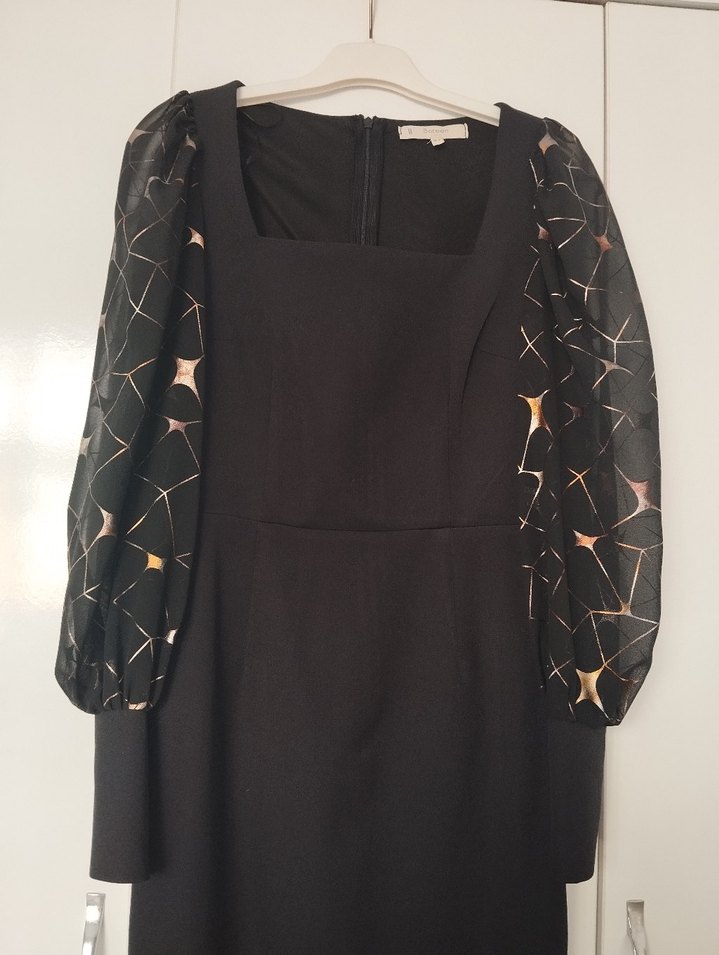 Kolları desenli tüllü elbise - Görsel 3