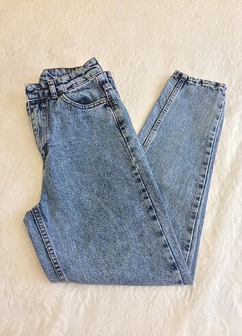 Yüksek bel mavi mom fit Jean 